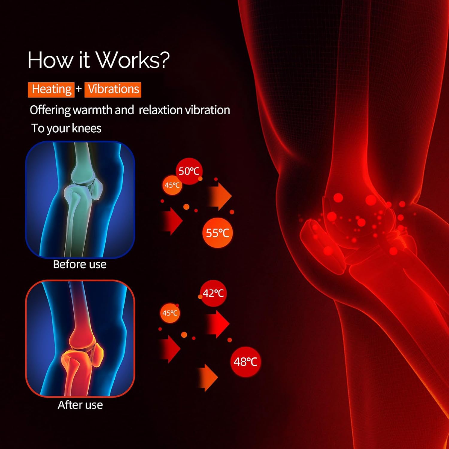 CUPILO 3-in-1 Heated Knee Massager with Vibration & Red Light Therapy – Portable Joint Pain Relief for Knees, Elbows & Shoulders